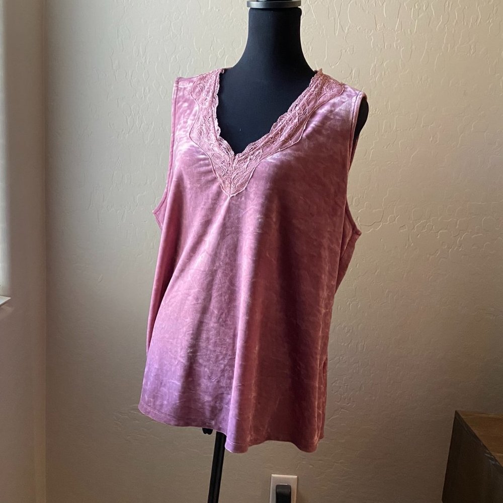 Pink Velour Lace Trim Tank Top INC Size 3X